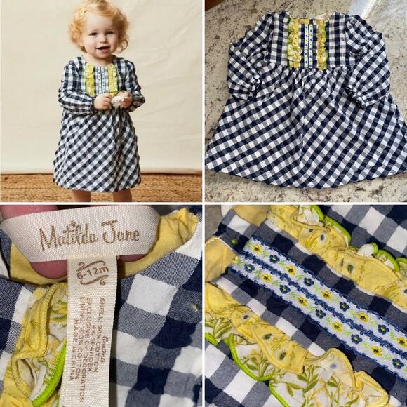 Matilda Jane Enchanted Garden Gingham and Giggles Infant Textured Dress 6-12 mos - Picture 1 of 12